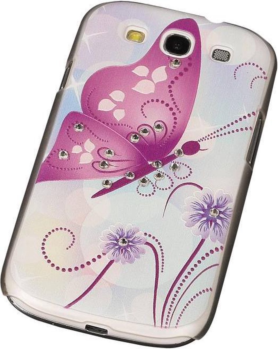 3D Hardcase met Diamant Galaxy S3 I9300 Vlinder Paars - Back Cover Case Bumper Hoesje