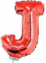 Rode opblaas letter ballon J op stokje 41 cm