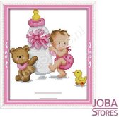 Borduur Pakket "JobaStores®" Baby Roze 14CT Voorbedrukt (20x25cm)