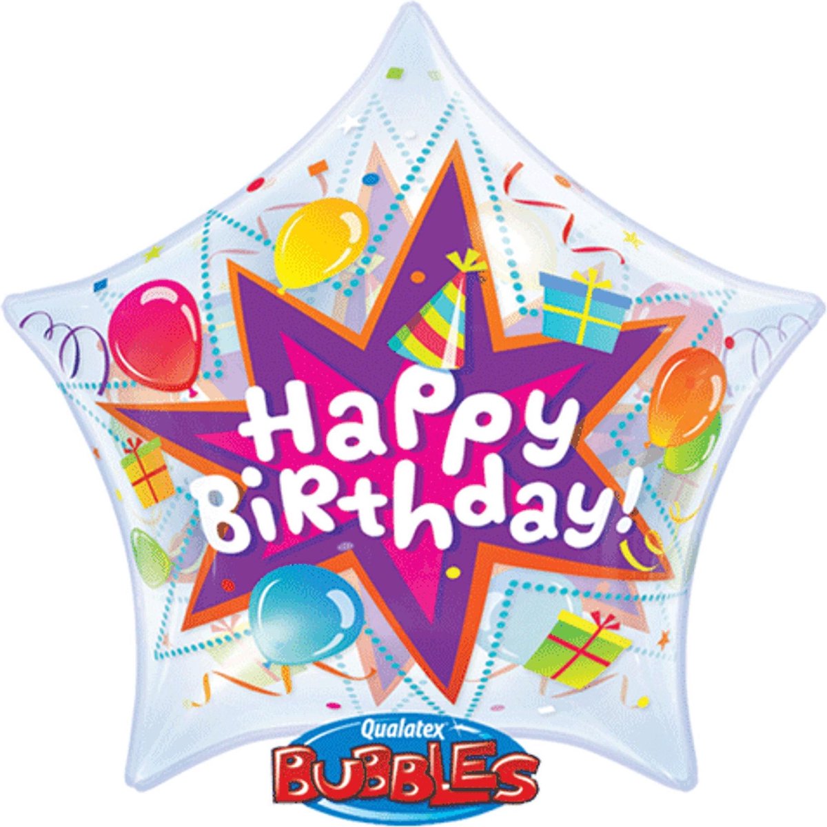 Folieballon - Happy Birthday - Stervormig - Bubble - 56cm - Zonder vulling