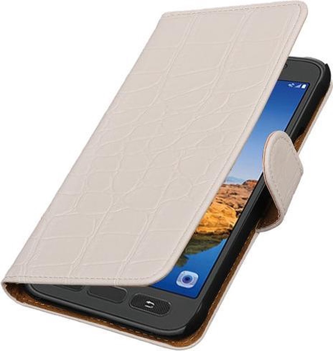 Wit Krokodil booktype wallet cover hoesje voor Samsung Galaxy S7 Active