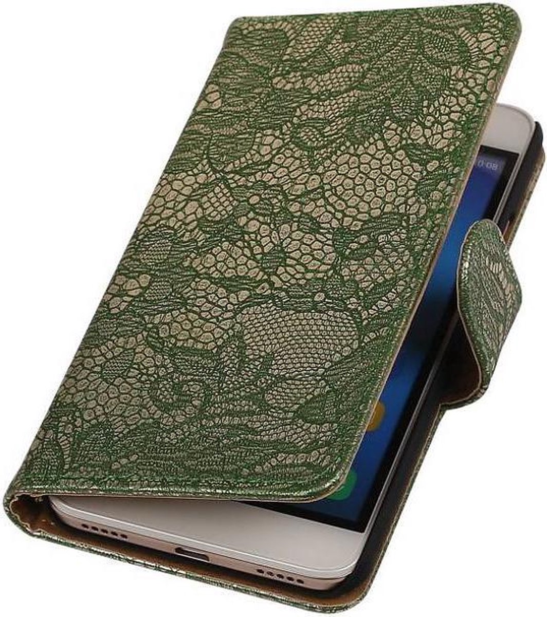 Lace Bookstyle Wallet Case Hoesjes Geschikt voor Huawei Y5 II Donker Groen