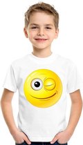 Smiley/ emoticon t-shirt knipoog wit kinderen XS (110-116)