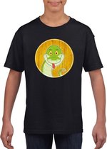 Kinder t-shirt zwart met vrolijke slang print - slangen shirt - kinderkleding / kleding 122/128