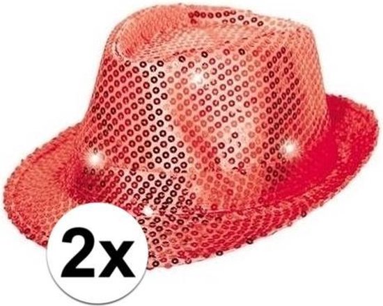 2x Rode pailletten hoedjes met LED licht | bol.com