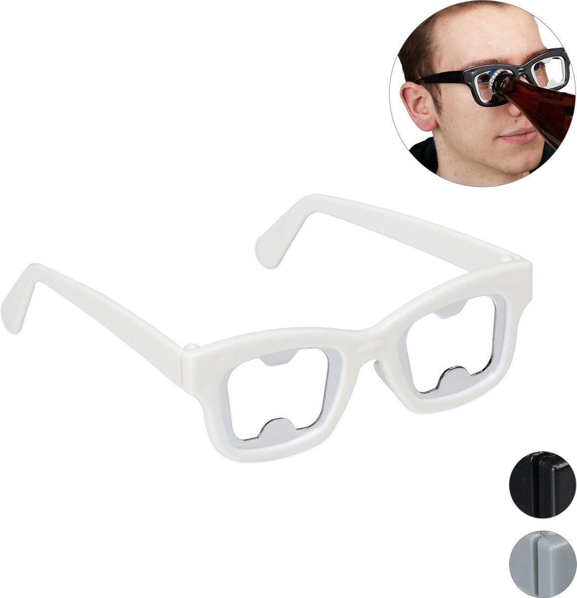 relaxdays flesopener bril - feestbril - party bril - carnaval - bieropener - nerd bril wit
