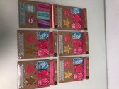 Cadeauversiering-set (kaartjes/lint/stickers) - set van 6 keer 14 stuks (roze designs)