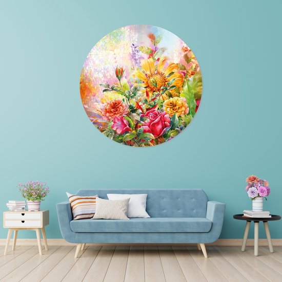 Grote ronde muursticker bloemen kunst | voor woonkamer en slaapkamer |  wanddecoratie... | bol.com