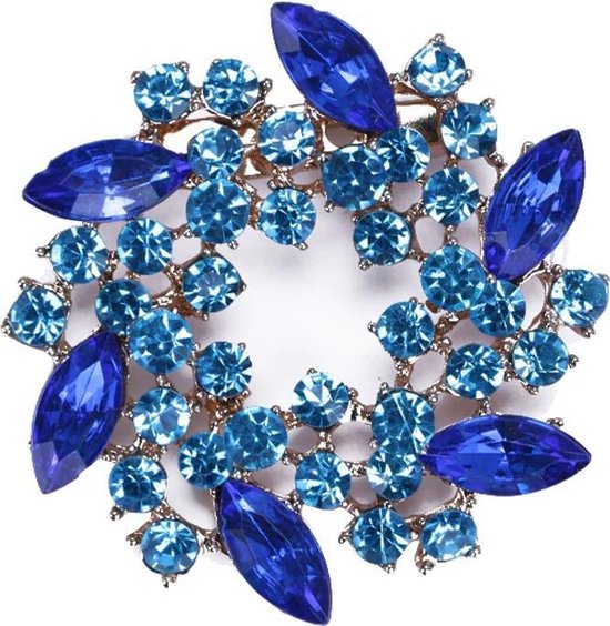 Fako Bijoux® - Broche - Couronne - Facette - Cristal - Ø 53mm - Or - Bleu