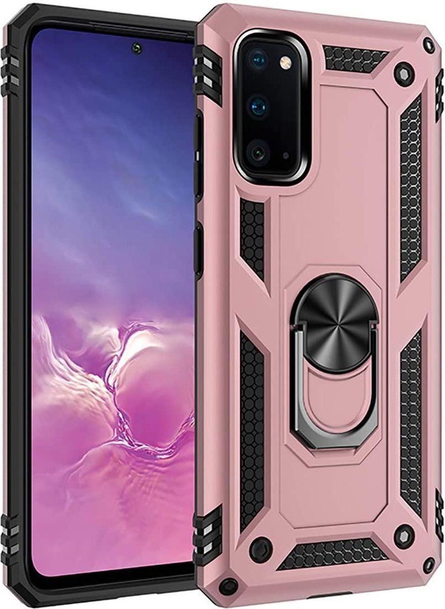 Hoesje Geschikt voor: Samsung Galaxy S20 Rugged Ring Armor schokbestendige rose gold