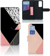 GSM Hoesje Huawei P40 Pro Bookcase Black Pink Shapes