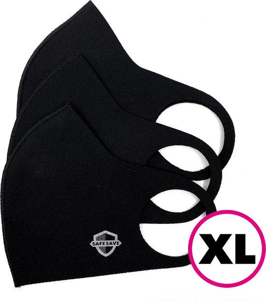 SafeSave XL zwarte modieuze wasbaar mondkapje- Herbruikbaar en wasbaar  design... | bol.com