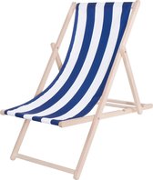 Platinet PSWSBL inklapbare strandstoel 3-standen, houten frame met stoffen bekleding blauw, wit gestreept