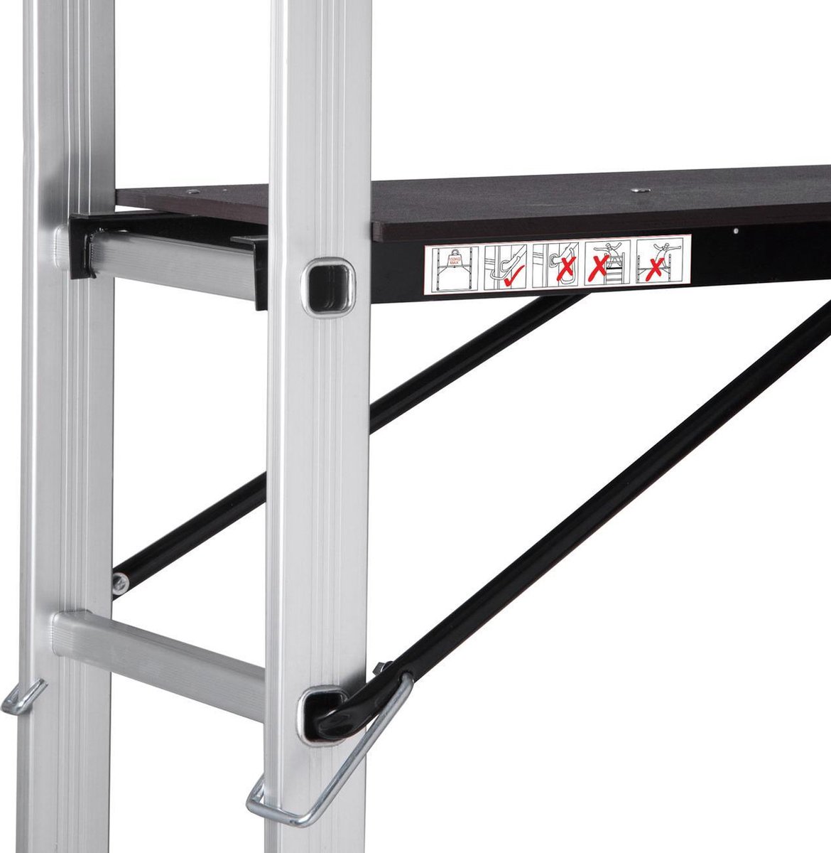 VOUNOT Aluminium Steiger 3-in-1 Multifunctionele Stabiele Ladder met Werkplatform: 120 x 40 cm Max. Belasting 150KG 6 Postions Mobiele steiger op Wielen met Gereedschapshouder Zilver