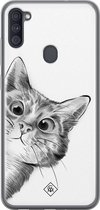 Samsung A11 hoesje siliconen - Peekaboo | Samsung Galaxy A11 case | zwart | TPU backcover transparant