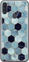 Samsung A11 hoesje siliconen - Blue cubes | Samsung Galaxy A11 case | blauw | TPU backcover transparant