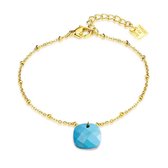 Twice As Nice Armband in goudkleurig edelstaal, vierkant turquoise hanger  16 cm+3 cm