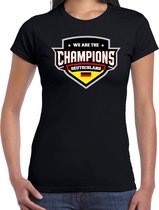 We are the champions Deutschland t-shirt met schild embleem in de kleuren van de Duitse vlag - zwart - dames - Duitsland supporter / Duits elftal fan shirt / EK / WK / kleding 2XL