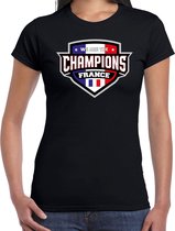 We are the champions France t-shirt met schild embleem in de kleuren van de Franse vlag - zwart - dames - Frankrijk supporter / Frans elftal fan shirt / EK / WK / kleding L