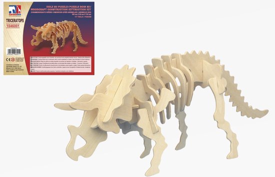 Houten dieren 3D puzzel Triceratops dinosaurus vogel - Speelgoed bouwpakket  32 x 8,5 x 12 cm | New2Puzzles