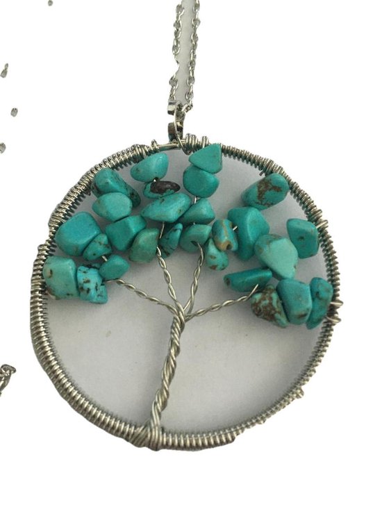 Petra's Sieradenwereld - Ketting levensboom/tree of life natuursteen turquoise (838)