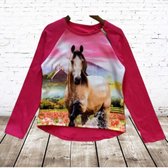 Shirt met paard hard roze -s&C-98/104-Longsleeves meisjes