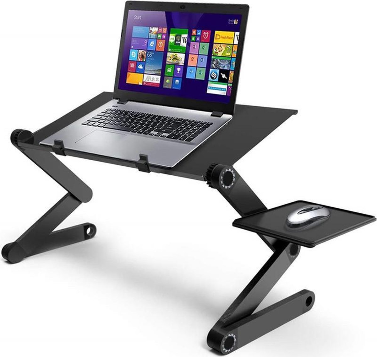 Laptopstandaard, in hoogte verstelbaar, draagbaar, inklapbaar, laptoptafel, notebookstandaard voor bed, aluminium, ergonomisch met ventilatie, laptophouder, zwart