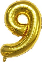 Folie Ballonnen XL Cijfer 9 , Goud, 86cm, Verjaardag, Feest, Party, Decoratie, Versiering, Miracle Shop