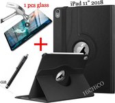 Apple iPad Pro 11 inch (2020) 360° Draaibare Hoes met Stylus pen Zwart + Screen Protector – HiCHiCO