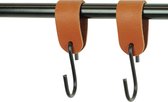2x Leren S-haak hangers - Handles and more® | COGNAC - maat S (Leren S-haken - S haken - handdoekkaakje - kapstokhaak - ophanghaken)