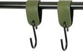 2x Leren S-haak hangers - Handles and more® | KAKI - maat S (Leren S-haken - S haken - handdoekkaakje - kapstokhaak - ophanghaken)