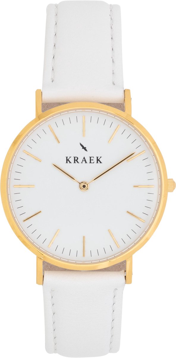 KRAEK Deryn Goud Wit 36 mm - Dames Horloge - Wit horlogebandje