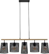 Briloner Leuchten WOOD & STYLE - hanglamp - 5-lichts - E27 max. 60W - Materiaal: hout en Metaal - Kleur: zwart