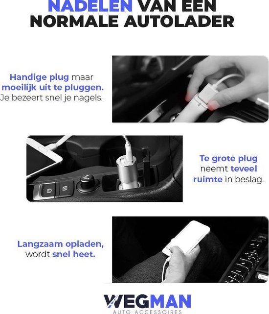 Wegman 45W Snellader - Veilig en Compact - Autolader - Auto Oplader - Sigaretten Aansteker - Laad 4x zo snel - Auto Accessoires - Wegman