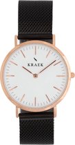 KRAEK Drora Rosé Goud Wit 36 mm | Dames Horloge | Zwart Mesh horlogebandje | Met Pushpin
