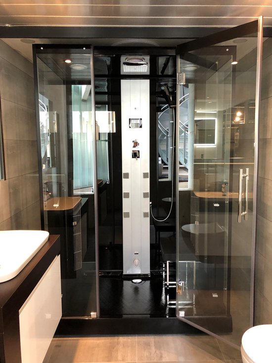 Hedda Rustica Infrarood Stoomcabine 2 persoons Black 90x145x215 cm Sauna met mengkraan regendouche massagejets LED-verlichting Bluetooth