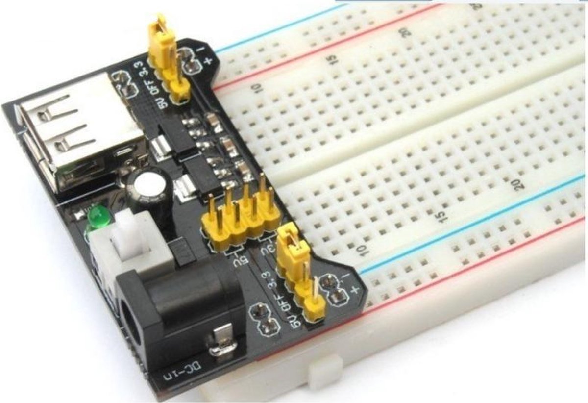 OTRONIC® Breadboard voeding 3.3v en 5v USB power input 6v tot 12v met aan en uit schakelaar voor Arduino | ESP32 | ESP8266 - Otronic.nl