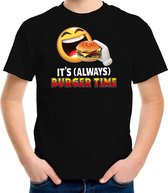 Funny emoticon t-shirt its always burger time zwart voor kids -  Fun / cadeau shirt 146/152
