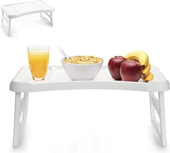 Ontbijt op bed tafeltje/dienblad wit - 51 x 33 cm - Bedtafel/serveerblad voor laptop, tablet, boek of ontbijt - Schoottafeltjes
