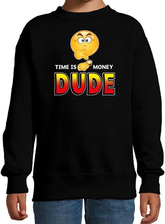 Funny emoticon sweater Time is money dude zwart voor kids -  Fun / cadeau trui 98/104
