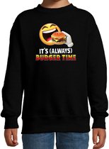 Funny emoticon sweater Its always burger time zwart kids 7-8 jaar (122/128)