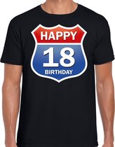 Happy birthday 18 jaar verjaardag t-shirt route bordje zwart voor heren S