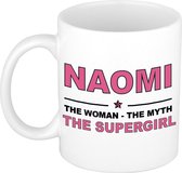 Naam cadeau Naomi - The woman, The myth the supergirl koffie mok / beker 300 ml - naam/namen mokken - Cadeau voor o.a  verjaardag/ moederdag/ pensioen/ geslaagd/ bedankt