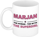 Naam cadeau Marjan - The woman, The myth the supergirl koffie mok / beker 300 ml - naam/namen mokken - Cadeau voor o.a verjaardag/ moederdag/ pensioen/ geslaagd/ bedankt