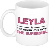 Naam cadeau Leyla - The woman, The myth the supergirl koffie mok / beker 300 ml - naam/namen mokken - Cadeau voor o.a verjaardag/ moederdag/ pensioen/ geslaagd/ bedankt