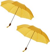 Set van 2x stuks kleine opvouwbare/inklapbare paraplus geel 93 cm diameter - Regenbescherming