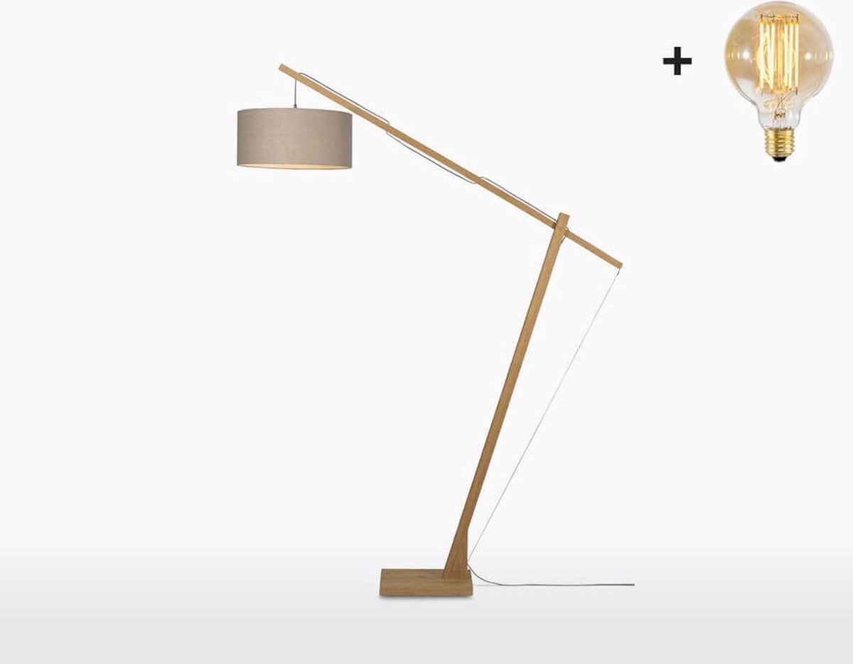 Vloerlamp - MONTBLANC - Bamboe Voetstuk (h. 220 cm) - Donker Linnen - Met LED-lamp