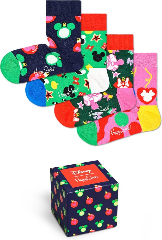 Een giftbox met meerdere Disney Happy Socks met patronen van Mickey Mouse, bloemen en kikkers.