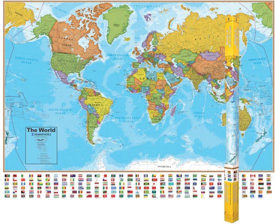 Split Ik heb een Engelse les Subtropisch Grote wereldkaart B1,30mxH0,96m lamineert met vlaggen van alle landen |  bol.com