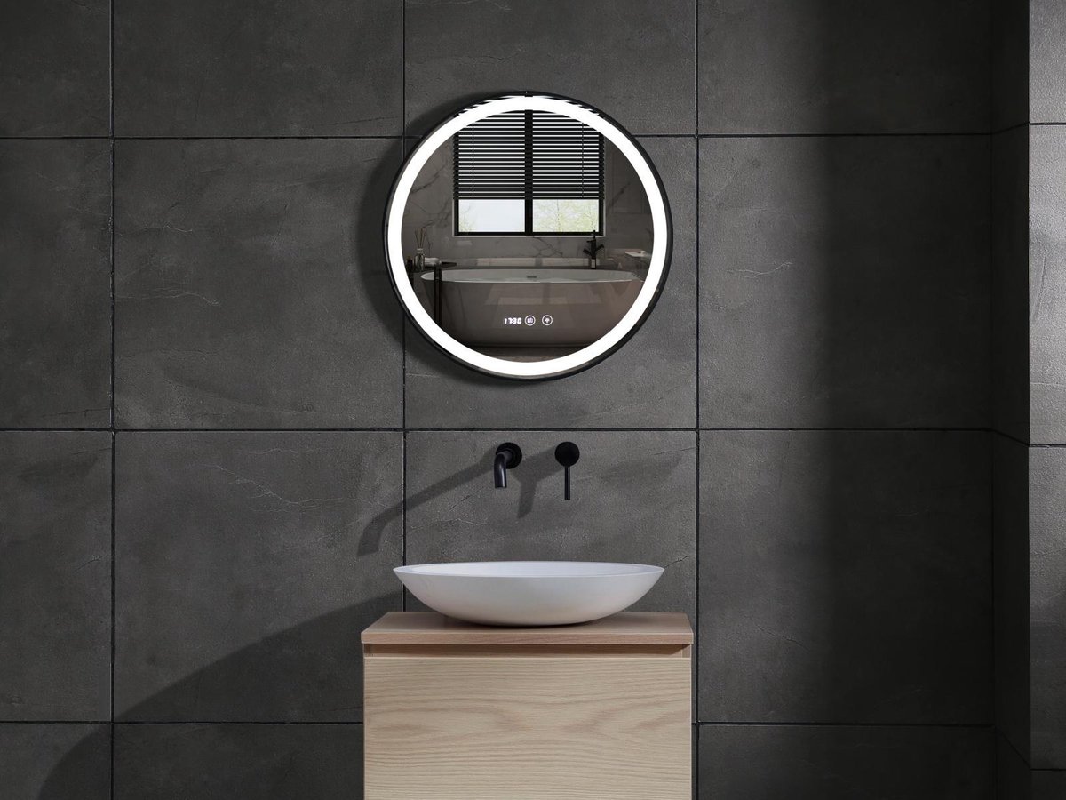 Mawialux LED Badkamerspiegel - 60cm - Rond - Verwarming - Digitale klok - Julia